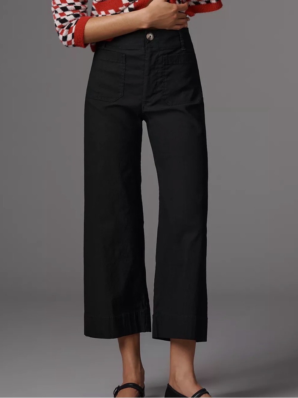 Maeve The Colette Magic Fabric Crop Wide Leg Pant Black 25P **has flaw